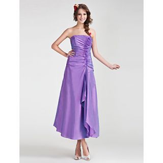 A line Strapless Tea length Taffeta Organza Bridesmaid Dress