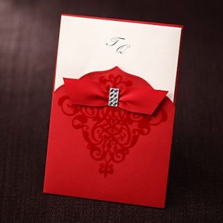 Wedding Invitation With Red Velet And Rhinestone Sleeve (Set of 50)