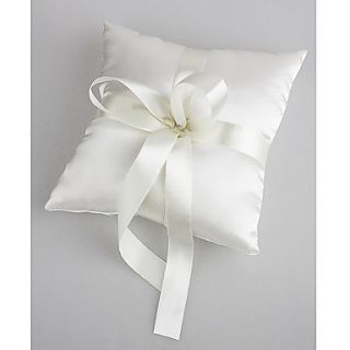 Wedding Ring Pillow In White Satin With Pearl
