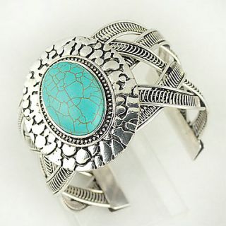 Turquoise And Silver Alloy Oval Cuff Bracelet