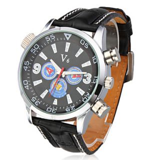 Mens Casual Style Colorful Dial Black PU Band Quartz Wrist Watch