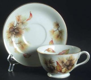 Kyoto Pines Footed Cup & Saucer Set, Fine China Dinnerware   Multicolor Needles