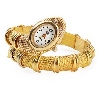 Womens Gold Snake Style Alloy Quartz Analog Bracelet Watch