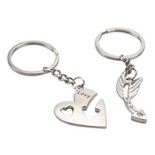 and Heart Style Metal Couple Keychains (1 Pair)