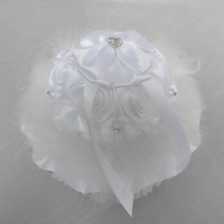 Music Box Wedding Ring Pillow With White Feather And Rhinestone