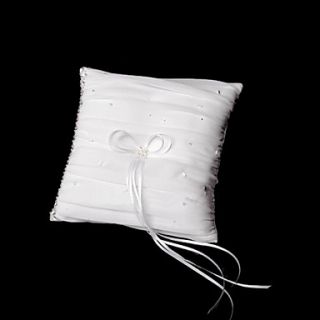 Wedding Ring Pillow In White Satin With Ribbons