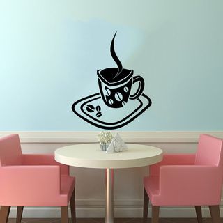 Cup Of Coffee With Saucer Bean Smoke Wall Vinyl Decal (Glossy blackDimensions 25 inches wide x 35 inches long )