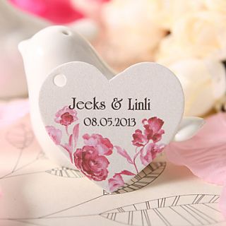 Personalized Heart Shaped Favor Tag   Red Rose (Set of 60)