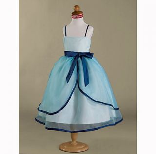Ball Gown Spaghetti Straps Tea length Satin Organza Flower Girl Dress