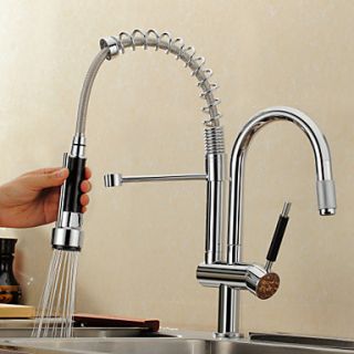 Solid Brass Spring Pull Out Kitchen Faucet   Brushed Finish