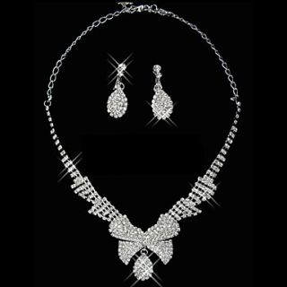 Gorgeous Rhinestone Bow Design Ladies Necklace and Earrings Jewelry Set (45 cm)