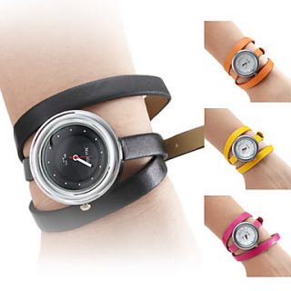 Womens Long PU Leather Style Band Analog Quartz Bracelet Watch (Assorted Colors)