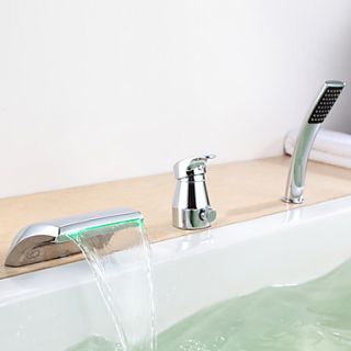 Contemporary Color Changing LED Hydropower Tub Waterfall Faucet with Hand Shower