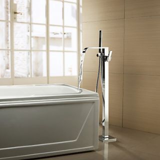 Solid Brass Floor Standing Tub Shower Faucet with Hand Shower   Chrome Finish