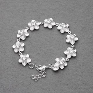 Gorgeous Silver Plated White Crystal Plum Flower Womens Bracelet