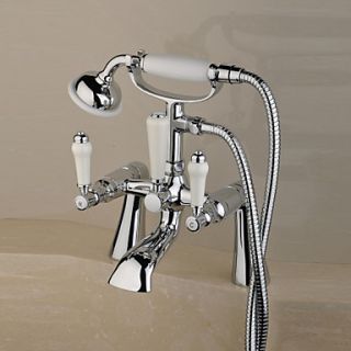 Contemporary Centerset Solid Brass Double Handles Bridge Bathtub Faucet with Hand Shower(Chrome Finish)