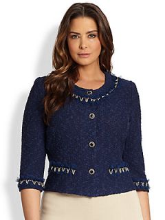 Stizzoli, Sizes 14 24 Tweed Chain Detail Jacket   Blue