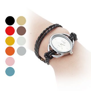 Womens Long Braided Rope Style PU Leather Band Analog Quartz Bracelet Watch (Assorted Colors)