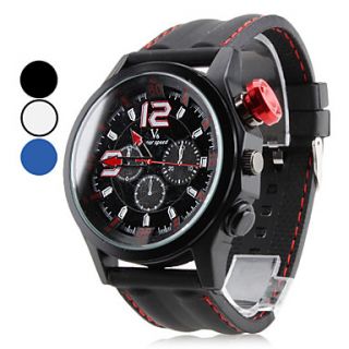 Mens Sporty Dial Rubber Band Quartz Analog Wrist Watch (Assorted Colors)