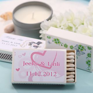 Personalized Matchboxes   Pink Hearts (Set of 12)