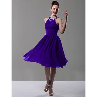 A line Jewel Knee length Chiffon Bridesmaid/ Wedding Party Dress