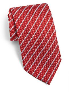 Brioni Textured Thin Stripe Tie   Red