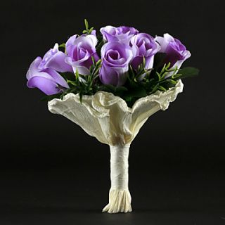 Round Shape Purple Satin Rose Wedding Bridal Bouquet
