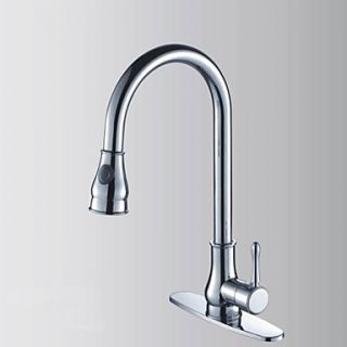 Contemporary Chrome Finish Solid Brass Single Handle Pull Out Kitchen Faucet