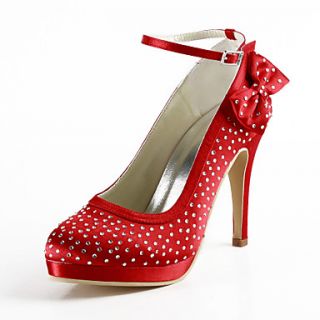 Satin Stiletto Heel Platform With Rhinestone Wedding Party Womens Shoes