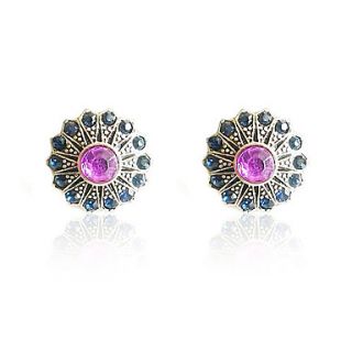 Charming Alloy Flower Design Crystal Stud Earrings