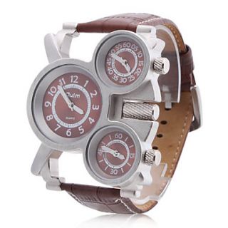 Unisex Triple Movement PU Band Quartz Analog Wrist Watch (3 Time Zones, Brown)