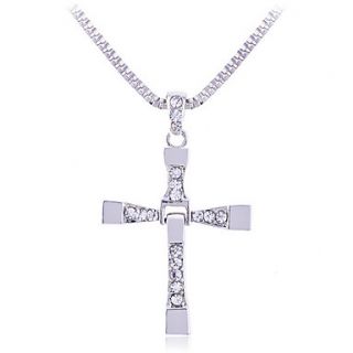 Mens Alloy Diamond Inlaid Cross Necklace (Silver)