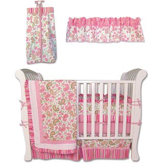 Trend Lab Paisley Park 6 piece Crib Bedding Set (Pink, sage, moss green, white Thread count 200 Machine washable Set includes Coverlet 35 inches wide x 45 inches long Skirt 27 inches high x 50 inches long Short bumper 28 inches long x 10 inches high L