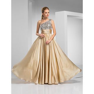 Sheath/Column One Shoulder Floor length Satin Chiffon Evening/Prom Dress