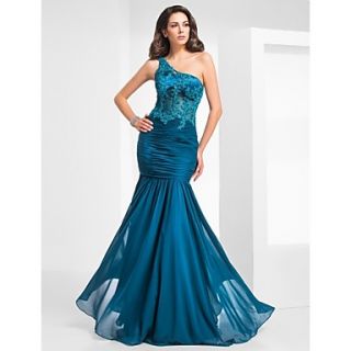 Trumpet/Mermaid One Shoulder Floor length Tulle And Chiffon Evening/Prom Dress