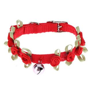 Adjustable Nylon Rose Style Collar with Little Bell for Dogs, Cats (Assorted Color)
