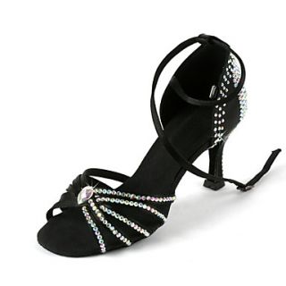 Womens Satin / Rhinestone Upper Ankle Strap Latin / Salsa Dance Shoes