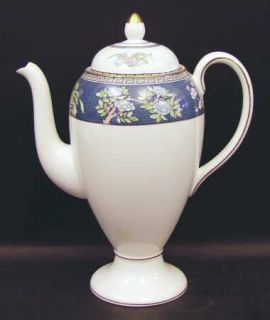 Wedgwood Blue Siam Coffee Pot & Lid, Fine China Dinnerware   Tan Greek Key,Flora