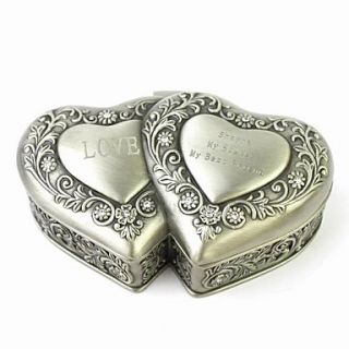 Personalized Unique Double Heart shaped Tin Alloy Womens Jewelry Box