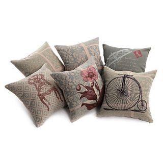 Set of 6 Retro Style Decorative Pillow Cover