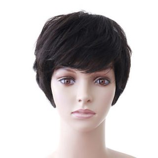 Capless Short Black Classical Wavy 100% Human Hair Wigs
