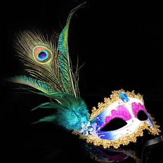 Peacock Feather and Eye Shadow Blue PVC Holiday Half face Mask