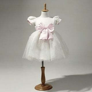 White Chiffon Flower Girl Dress With Pink Bow