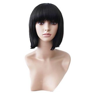 Capless Short Black Wavy High Quality Synthetic Japanese Kanekalon Wigs