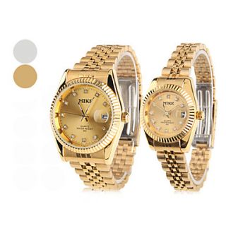 Couples Quartz Analog Diamond Dial Steel Band Wrist Watch (1 Pair, Assorted Colors)