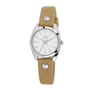 Nine & Co 9 & Co. Womens Silver Tone Dial & Brown Studded Strap Watch