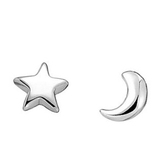 Adorable Set of 925 Sterling Silver Moon and Star Stud Earrings