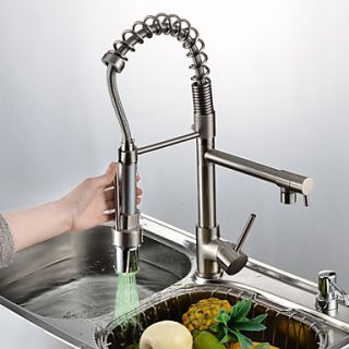 Contemporary Single Handle LED Pull out Kitchen Faucet