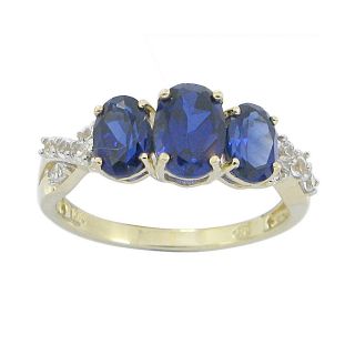 10K Yellow Gold Lab Created Blue & White Sapphire Ring, Womens