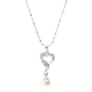 Rhinestone Ribbon Heart Shaped Pearl Necklace